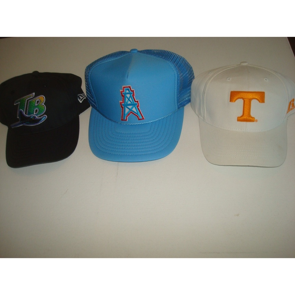 3PC LOT OILERS RAYS NEW ERA RUSSELL 90S SNAPBACK HAT CAP VINTAGE EE3